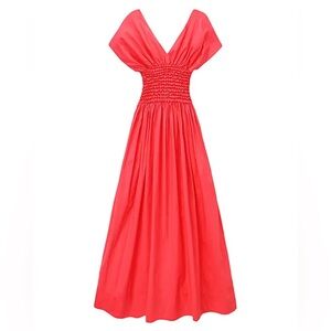 STAUD (NWT) MIDI V Neck Red Jackson Dress